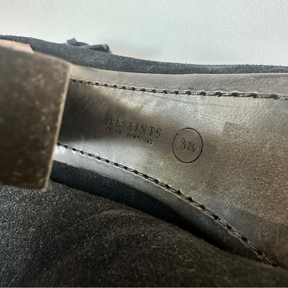 AllSaints Wrap Buckle Suede Peep Toe Heels - Size 38 - Picture 2 of 8